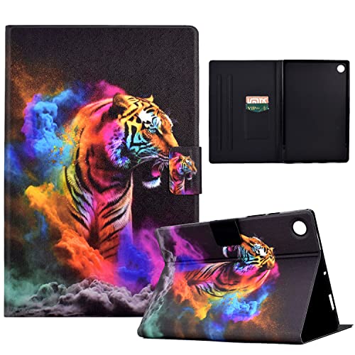 LSPCASA Leder Schutzhülle Für Samsung Galaxy Tab A9 8.7 SM-X110/X115 Ständer Folio Samsung Galaxy Tab A9 Hülle Mit Kartenfächern Samsung Tablet A9 Hülle Farbe Tiger von LSPCASA