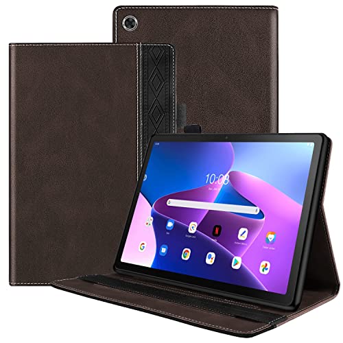 LSPCASA Lenovo Tab M10 3rd Gen Hülle Hochwertiges PU Leder Lenovo Tab M10 3rd Gen Hülle 10,1 Im Business Stil Mit Stiftschlitz/Gummiband Hülle Lenovo Tab M10 3rd Gen Braun von LSPCASA