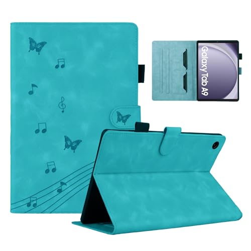 LSPCASA Samsung Galaxy Tab A9 Hülle Mit Kartenfächern Schmetterling Muster Galaxy Tab A9 Tasche Schutzhülle Für Samsung Galaxy Tab A9 8.7 inch SM-X110/X115 Blau von LSPCASA