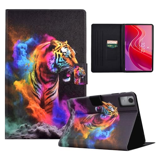 LSPCASA Schutzhülle Kompatibel Mit Lenovo Tab M11 11.0 Zoll Lenovo Tab M11 Hülle Mit Kartenfächer Funktion Ständer Lenovo M11 Hülle Mit Magnetverschluss Farbiger Tiger von LSPCASA