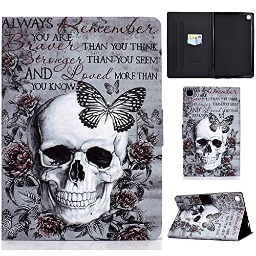 LSPCASA Tablet Hülle für Samsung Galaxy Tab S6 Lite Premium PU Leder Material Ständer Folio Cover Schutzhülle Auto Wake/Sleep Samsung S6 Lite Tablet Hülle Totenkopf von LSPCASA