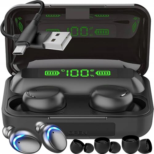 LTC - Kabellose In-Ear-Kopfhörer - im Ladeetui - mit Bluetooth, Powerbank und aufladbarem Akku - mit Mikrofon - Wasserfest - für Smartphone und PC - Schwarz von LTC