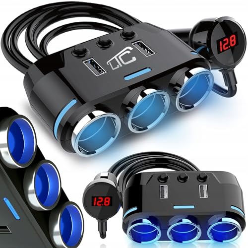LTC Zigarettenanzünder Splitter 2 + 2 USB 2.4A. + 2 USB-Buchsen mit QC-Schnellladung - Schalter für Zigarettenanzünderbuchsen - LED-Anzeige - 100mm x 40mm x 80mm von LTC
