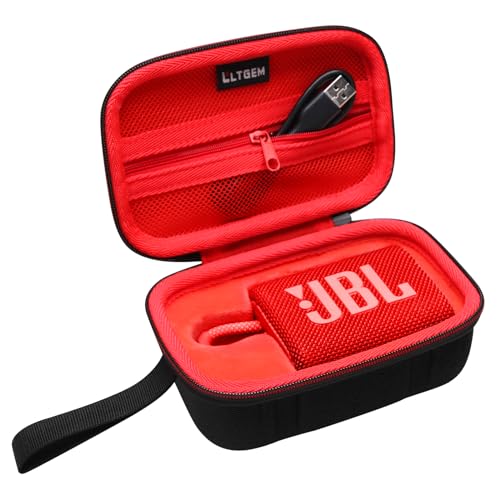 LTGEM Hartschalenkoffer für JBL Go3 / Go 3 Eco tragbarer, kabelloser Bluetooth-Lautsprecher – Reise-Schutzhülle, Aufbewahrungstasche (schwarz + rot) von LTGEM