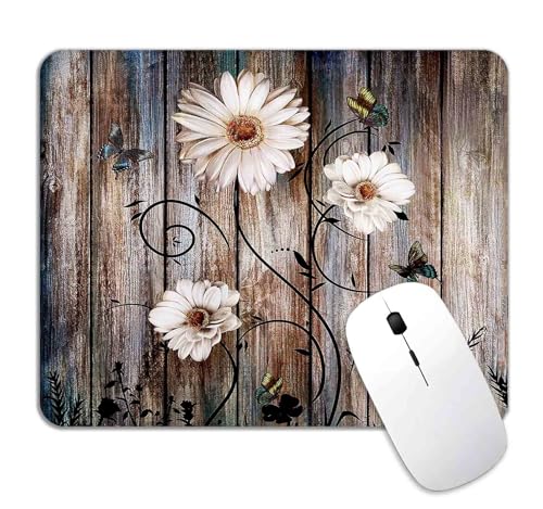 LTHAOGUO Mauspad mit Schmetterlings-Gänseblümchen auf Holz, klein, rustikales weißes Blumen-Mauspad, rutschfeste Gummiunterseite, Bürodekoration, Computer-Pad, Mauspad für Damen und Herren, Laptop LTHAOGUO Mauspad mit Schmetterlings-Gänseblümchen auf Holz, klein, rustikales weißes Blumen-Mauspad, rutschfeste Gummiunterseite, Bürodekoration, Computer-Pad, Mauspad für Damen und Herren, Laptop von LTHAOGUO