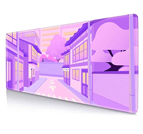 LTHAOGUO Niedliche Schreibtischunterlage Kawaii, Anime-Mauspad, japanische Tokyo Street Deskmat XL, lila und rosa, rutschfeste Gummiunterseite, Schreibtischunterlage für Büro- 80x20 cm von LTHAOGUO