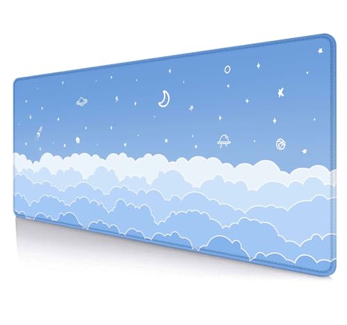 LTHAOGUO Niedliche hellblaue Schreibtischunterlage, Mauspad, Kawaii-Anime-Gaming-Schreibtischmatte, Pastellwolken, ästhetische Sterne, Mond, minimalistisches Mintweiß, XL-Mauspad, 80 x 30 cm LTHAOGUO Niedliche hellblaue Schreibtischunterlage, Mauspad, Kawaii-Anime-Gaming-Schreibtischmatte, Pastellwolken, ästhetische Sterne, Mond, minimalistisches Mintweiß, XL-Mauspad, 80 x 30 cm von LTHAOGUO