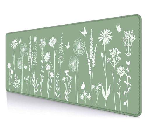 LTHAOGUO Niedliche salbeigrüne Schreibtischunterlage Mousepad, Pflanzenblumen-Anime-Gaming-Schreibtischmatte, ästhetisches Schreibtischpad, minimalistisches mintweißes Blätter-Mauspad, XL-Mauspad, LTHAOGUO Niedliche salbeigrüne Schreibtischunterlage Mousepad, Pflanzenblumen-Anime-Gaming-Schreibtischmatte, ästhetisches Schreibtischpad, minimalistisches mintweißes Blätter-Mauspad, XL-Mauspad, von LTHAOGUO