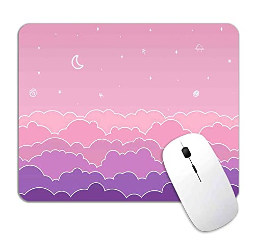 LTHAOGUO Niedliches rosa Mauspad, Pastellwolken Mauspad, Kawaii lila ästhetische Sterne Mond Mauspad für Computer Laptop, rutschfeste Gummiunterseite, kleines Mauspad, 9,5 x 7,9 Zoll von LTHAOGUO