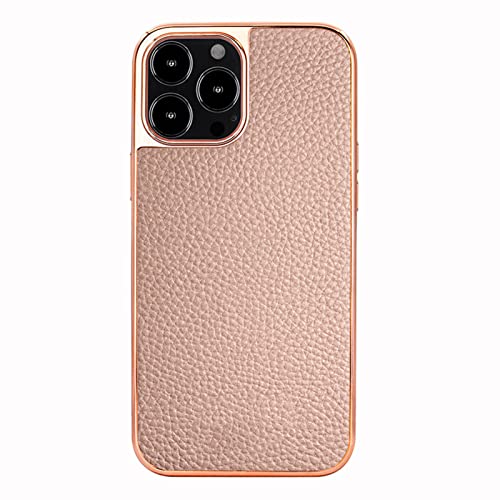 LTL Hülle Für iPhone 14/14 Plus/14 Pro/14 Pro Max, Litschi-Muster Schmale Dünne, Leichte Schutzhülle Mit Rutschfester Lederrückseite Und Galvanisiertem Rahmen,Rosa,14 Pro Max 6.7" von LTL