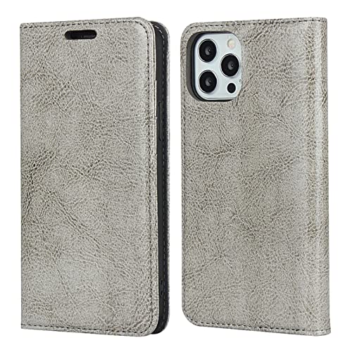 LTLGHY Brieftaschen-Schutzhülle für iPhone 12/12 Pro/12 Pro Max, schützende Echtleder-Klapphülle mit Kartenfächern, Ständer, stoßfest, magnetisch, Grau, 30,5 cm (6,1 Zoll) von LTLGHY