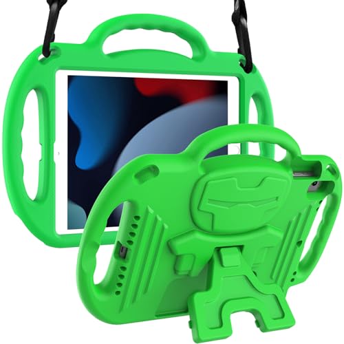 LTROP Kinder-Schutzhülle für das Neue iPad 10.2 2019, iPad 7. Generation, mit Schultergurt, stoßfest, mit Standgriff, für Apple iPad 10,2 Zoll (25,7 cm), 7. Generation 2019 (25,7 cm) Grün grün von LTROP