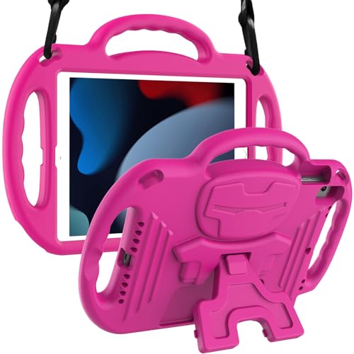LTROP Schutzhülle für iPad 10.2 Zoll 2019 (7. Generation), leicht, stoßfest, mit Tragegriff, Schultergurt, kindersicher, iPad Hülle für Tablet (7. Generation) Magenta von LTROP