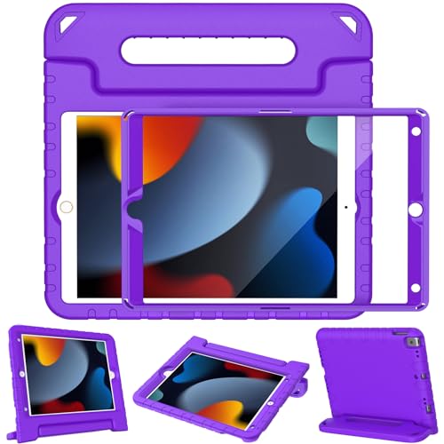 LTROP iPad Hülle für 9. / 8. / 7. Generation (2021/2020/2019), Lila, tragbare elektronische Geräteabdeckung mit integriertem Displayschutz, stoßfester Griffständer, kompatibel mit 10,2 Zoll iPad von LTROP