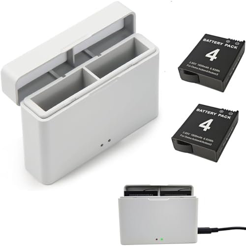Akku Ladegerät für DJI Action 3/4，Akku für DJI Osmo Action 3/4, ladegerät für für DJI Action 3/4, Hochgeschwindigkeits Ladehub mit USB C Ladekabel (Ladegerät + 2 * 1800 mAh Akkus) von LTSKY