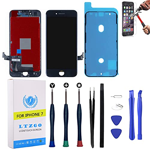LTZGO Display Touchscreen LCD kompatibel mit iPhone 7 – Schwarz Touchscreen mit Reparaturset Ersatz mit Werkzeugtasche und Kleber (ohne Home-Taste) A1660, A1778, A1779 von LTZGO
