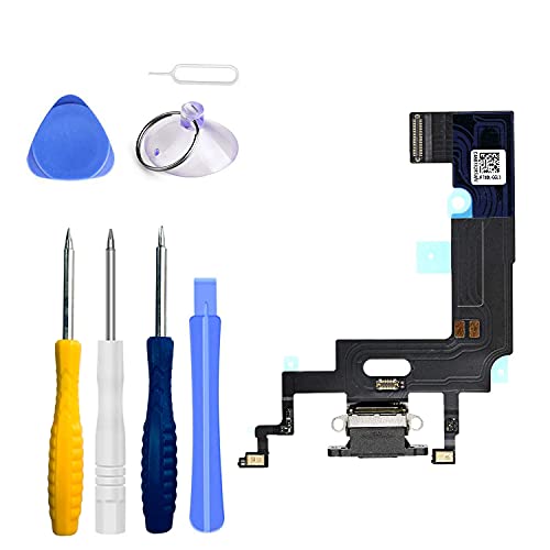 LTZGO Dock Connector für iPhone XR 2018 Schwarz 6.1 Zoll Ladebuchse Lade Port Charger Port Ladeport USB mit Flex Kabel,Schraubenzieher, Audio Jack,Mikrofon,Antennenanschluss,Werkzeug Set von LTZGO