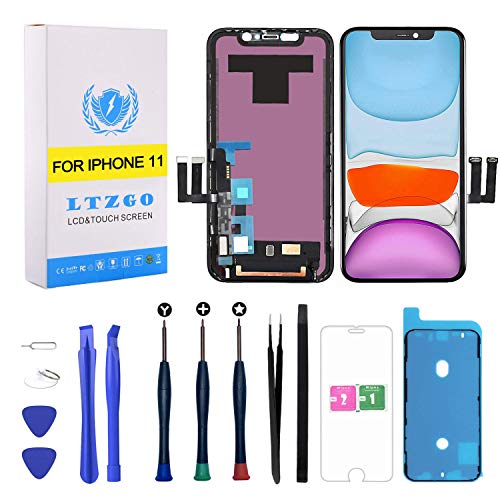 LTZGO Ersatz kompatibel mit iPhone 11 LCD Display Set Schwarz, Bildschirm mit Komplettem Reparatur-Kit, Werkzeug Reparaturset, LCD Glas Touchscreen, Adhesive Sticker von LTZGO