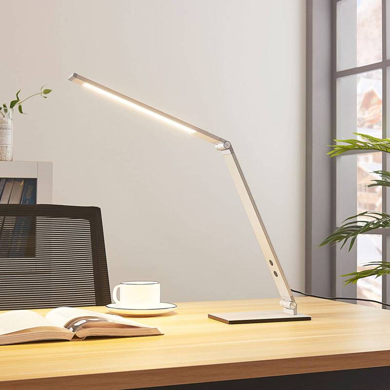 Lucande LED-Schreibtischleuchte Nicano, grau, Metall, dim. von LUCANDE