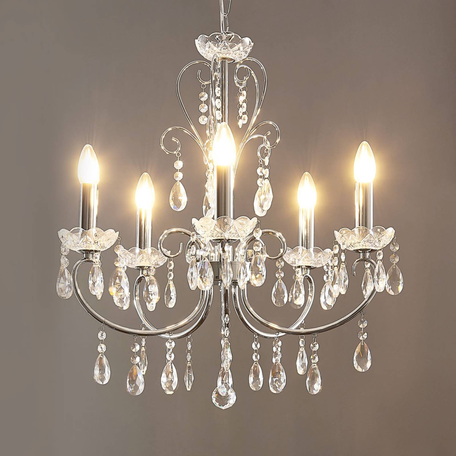Lucande Kronleuchter Solveig, Ø 60 cm, 5-flammig, chrom Lucande Kronleuchter Solveig, Ø 60 cm, 5-flammig, chrom von LUCANDE