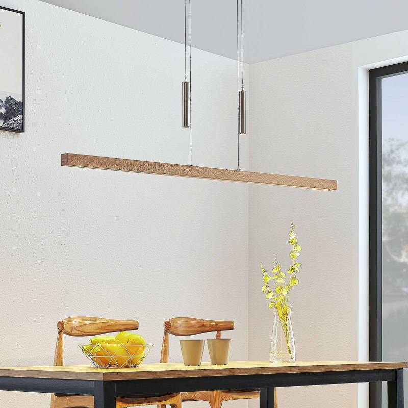 Lucande LED-Pendellampe Tamlin, buche, Holz,140 cm, 3.000 K von LUCANDE