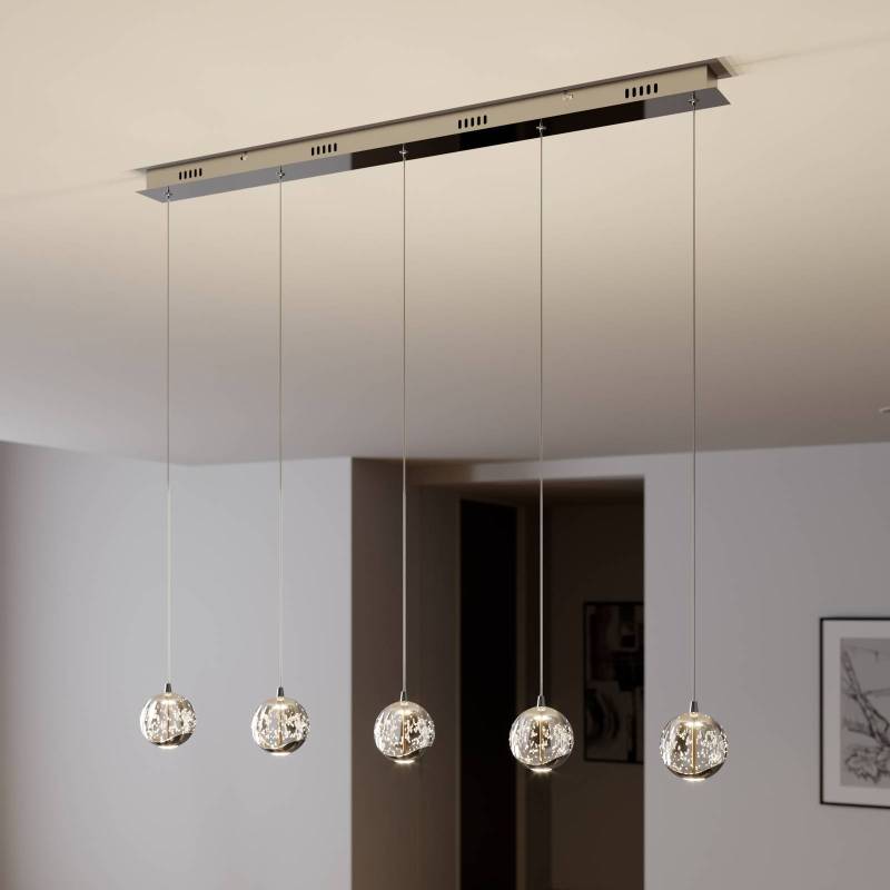 Lucande LED-Pendellampe Hayley, 96 cm, 5-flg., chrom, Glas von LUCANDE