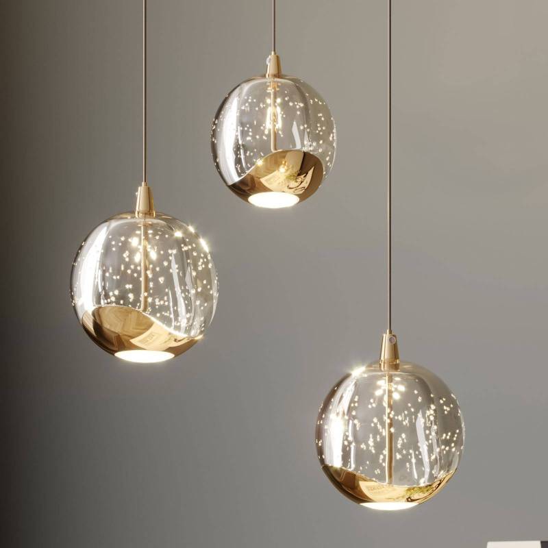 Lucande LED-Pendellampe Hayley, Ø 25 cm, 3-flg., gold, Glas von LUCANDE