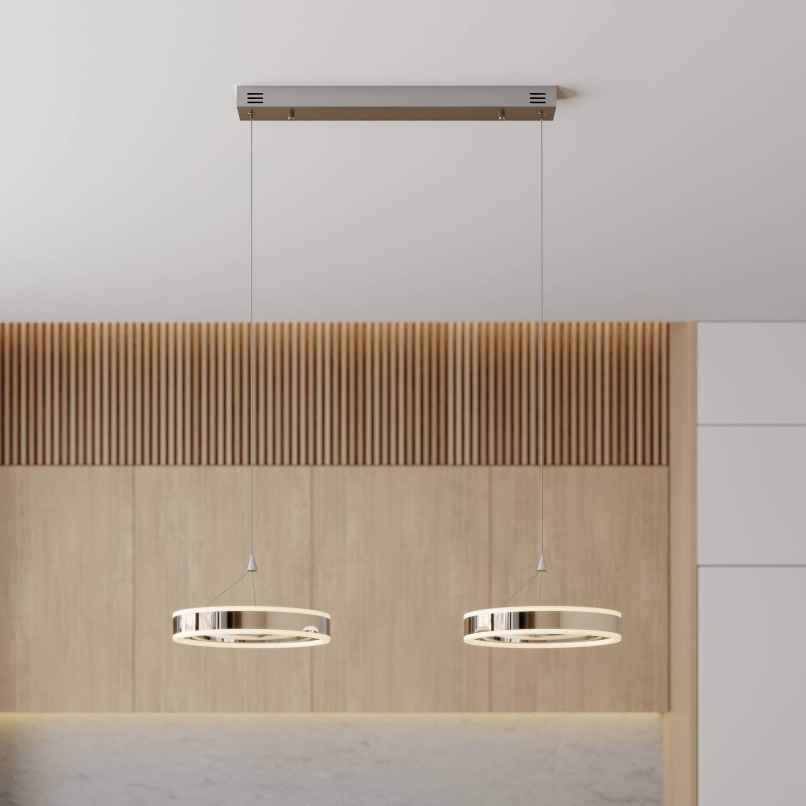 Lucande LED-Pendellampe Lyani, 85 cm, 2-flg., chrom, dimmbar Lucande LED-Pendellampe Lyani, 85 cm, 2-flg., chrom, dimmbar von LUCANDE
