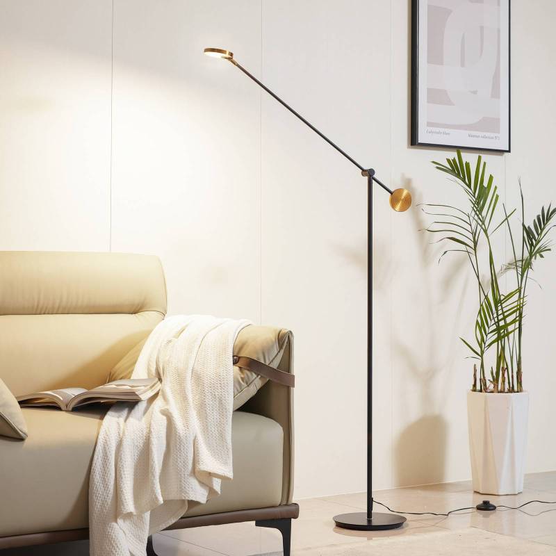Lucande LED-Stehleuchte Adomas, schwarz/gold, Eisen, dimmbar von LUCANDE