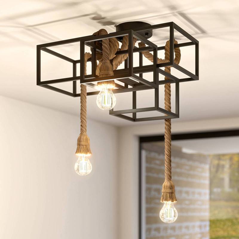 Lucande Deckenleuchte Andrik, 44 cm, 3-fl., Hanfseil, Metall von LUCANDE