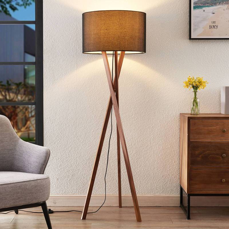 Lucande Stehlampe Auriane, Tripod, schwarz, Stoff, 160 cm von LUCANDE