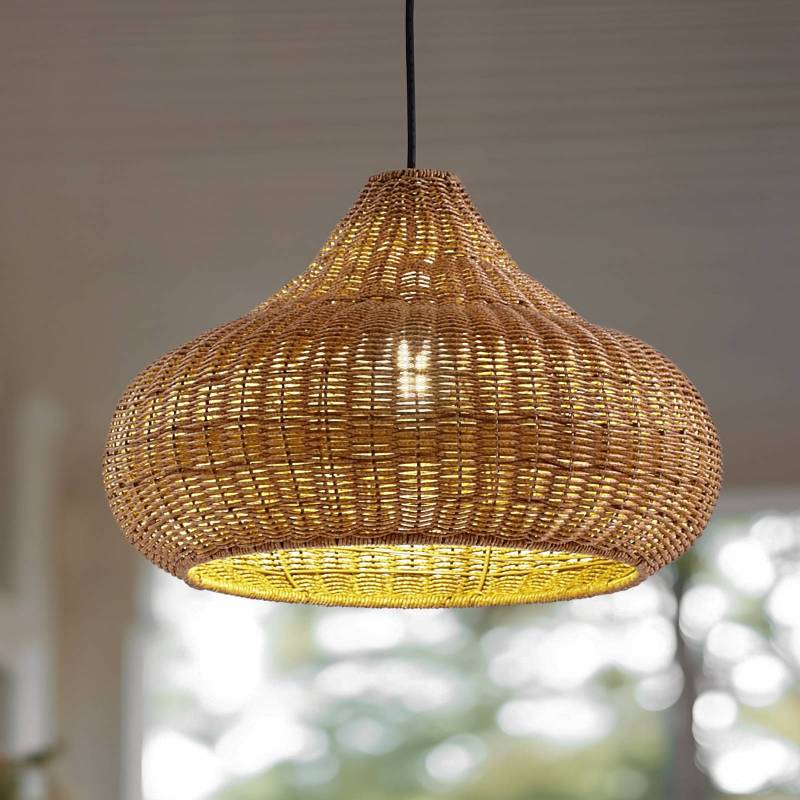 Lucande Außenhängelampe Taniola, 1-flg., beige, Rattan, IP44 von LUCANDE