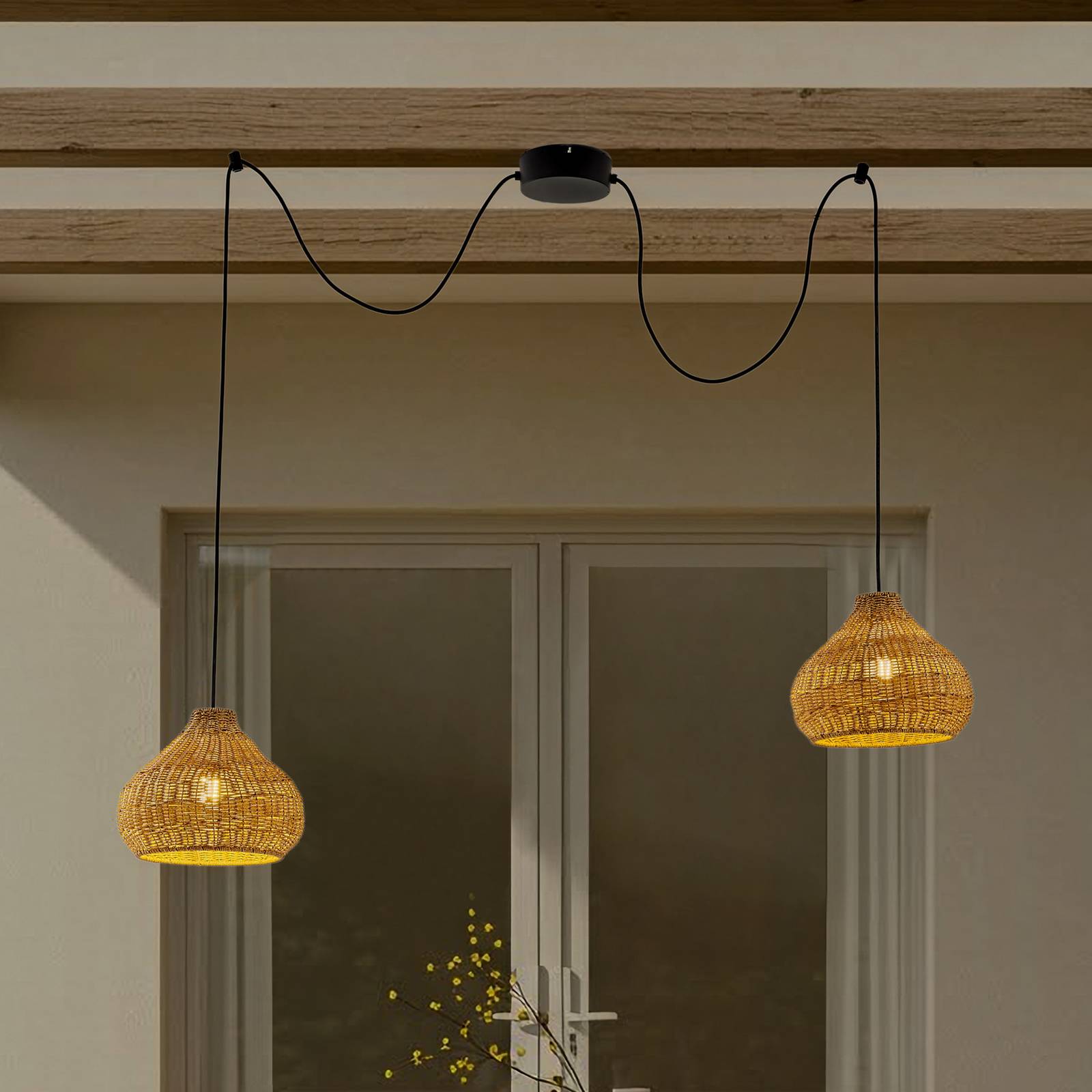 Lucande Außenhängelampe Taniola, 2-flg., beige, Rattan, IP44 Lucande Außenhängelampe Taniola, 2-flg., beige, Rattan, IP44 von LUCANDE