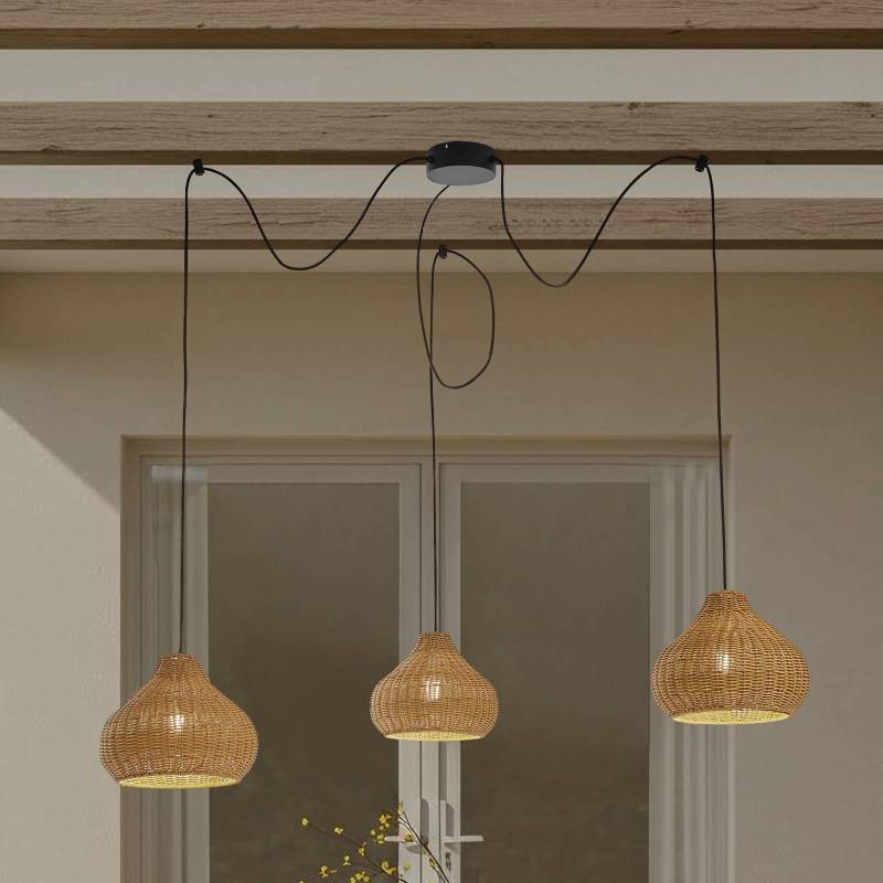 Lucande Außenhängelampe Taniola, 3-flg., beige, Rattan, IP44 von LUCANDE
