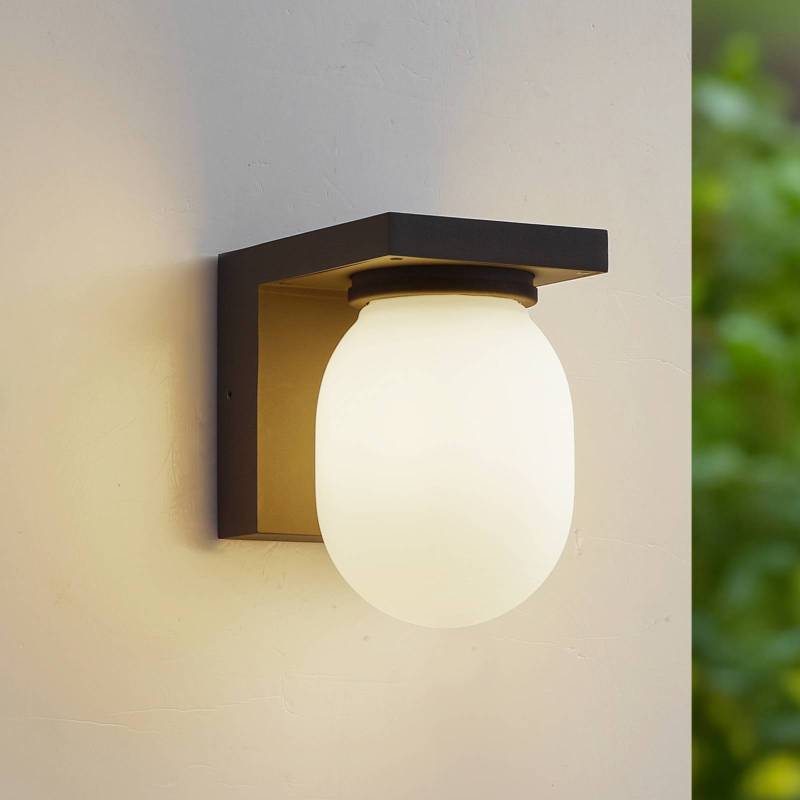 Lucande Außenwandleuchte Ovaali, Glas, dunkelgrau, IP65 von LUCANDE