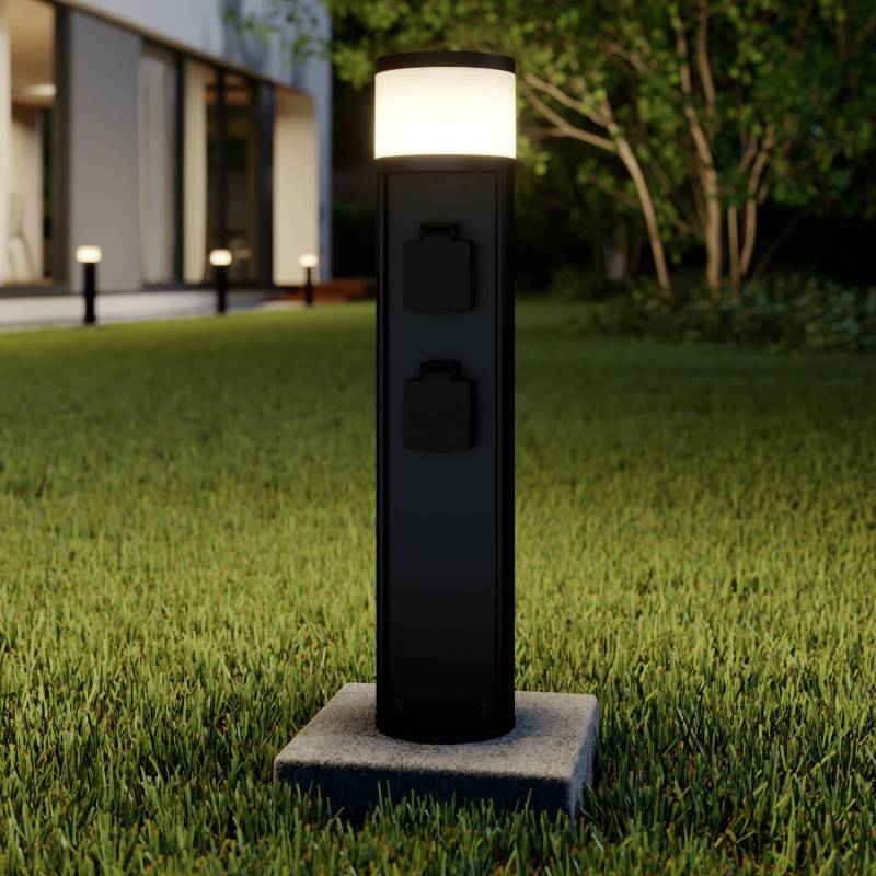 Lucande LED-Sockellampe Corban, grau, Steckdosen, IP44 von LUCANDE