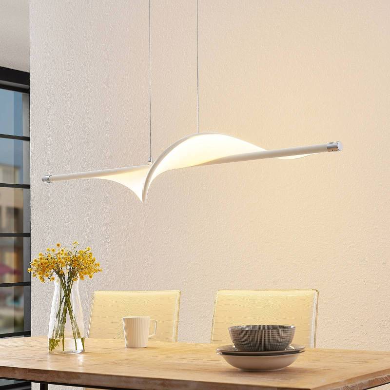 Lucande LED-Pendellampe Edano, 122 cm, weiß, Textil, dimmbar von LUCANDE