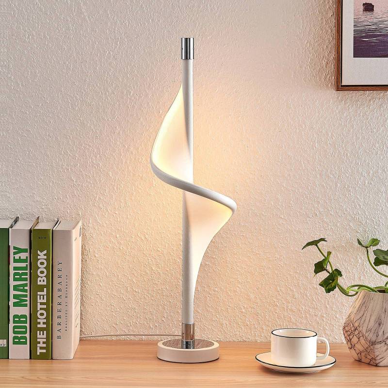 Lucande LED-Tischlampe Edano, 60 cm, weiß, Textil, dimmbar von LUCANDE