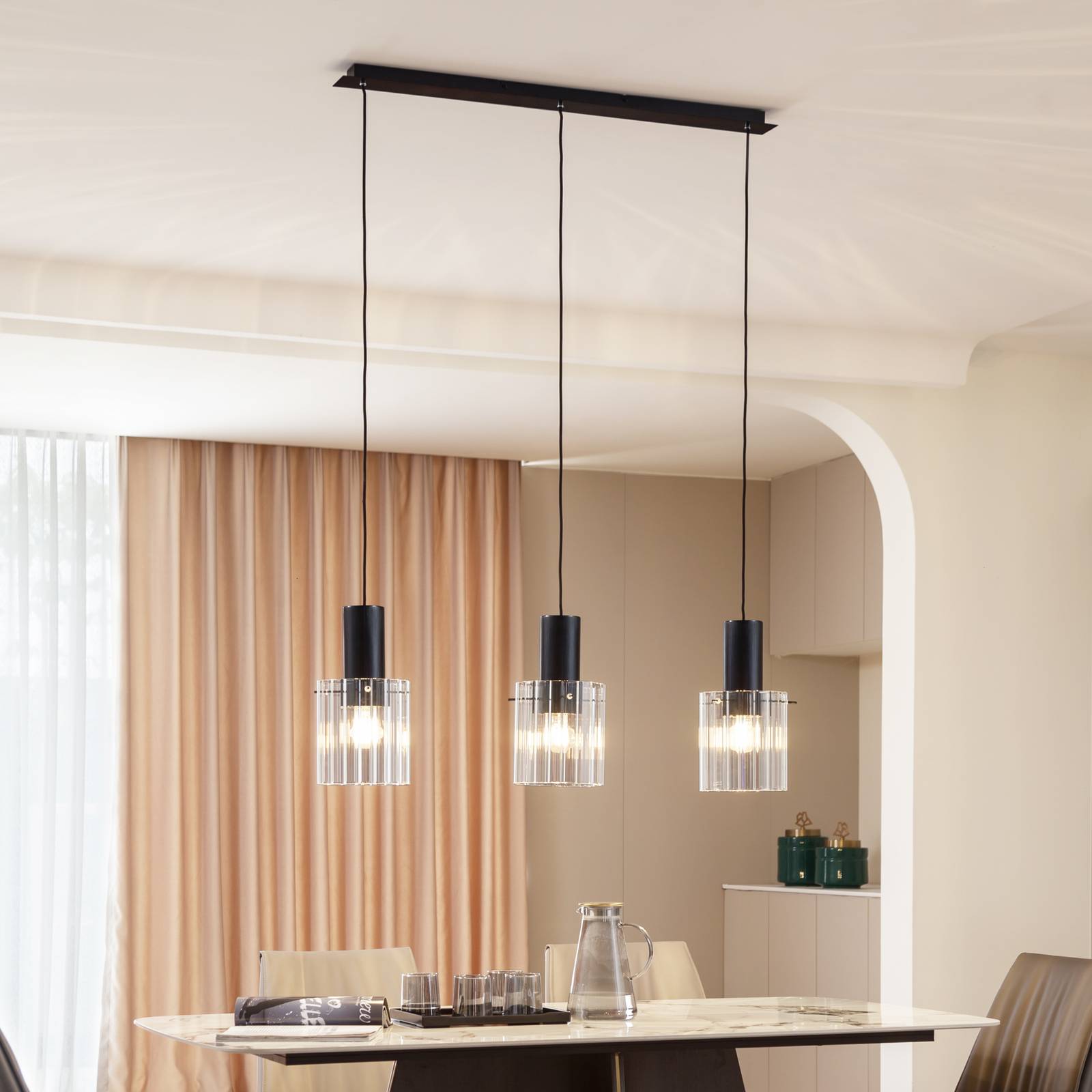 Lucande Hängeleuchte Eirian, 90 cm, 3-flammig, schwarz, Glas Lucande Hängeleuchte Eirian, 90 cm, 3-flammig, schwarz, Glas von LUCANDE