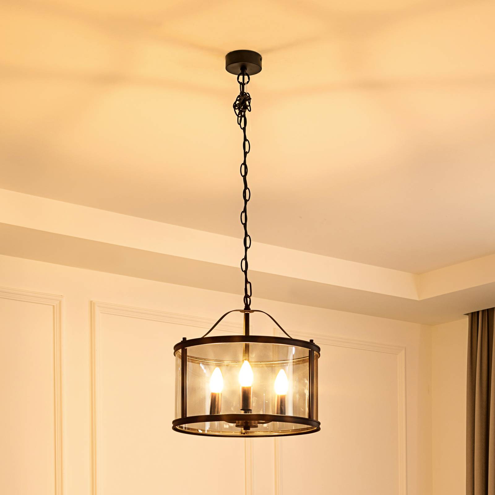 Lucande Hängeleuchte Eryk, Ø 40 cm, schwarz, Glas, 3-flammig Lucande Hängeleuchte Eryk, Ø 40 cm, schwarz, Glas, 3-flammig von LUCANDE