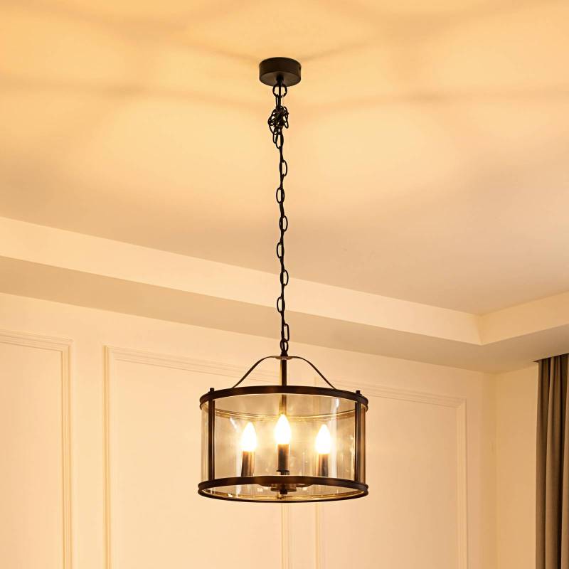 Lucande Hängeleuchte Eryk, Ø 40 cm, schwarz, Glas, 3-flammig von LUCANDE
