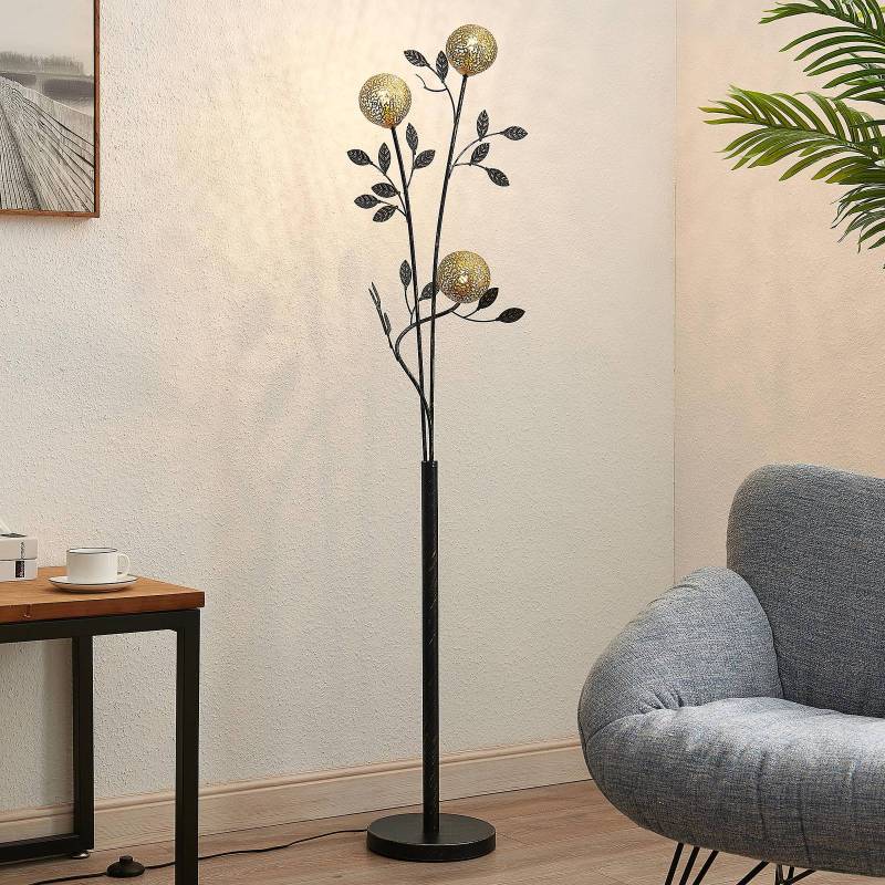 Lucande Stehleuchte Evory, 160 cm, 3-flg., schwarz/gold, G9 von LUCANDE