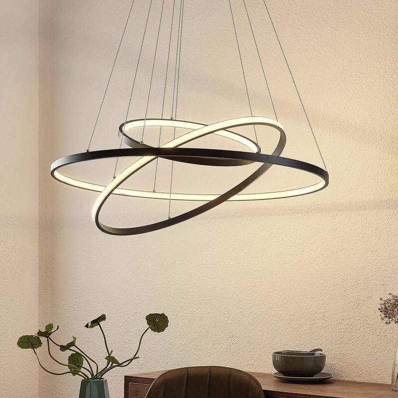 Lucande LED-Pendelleuchte Ezana, schwarz, Metall, Ø 80cm von LUCANDE