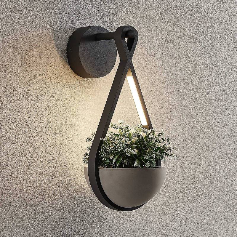 Lucande LED-Außenwandleuchte Florka, Naturstein, Blumenampel von LUCANDE