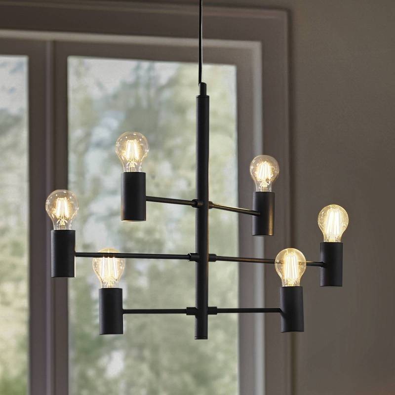 Lucande Hängeleuchte Aidas, schwarz, Metall, 6-flammig von LUCANDE