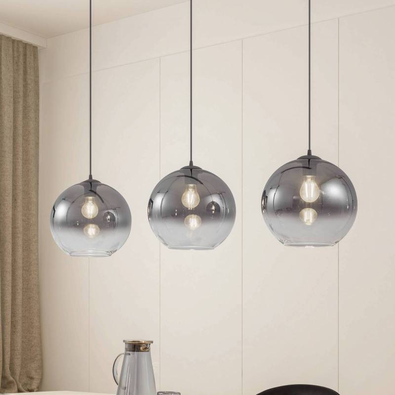 Lucande Hängeleuchte Brillar, rauchgrau, Glas, 3-flg., 128cm von LUCANDE