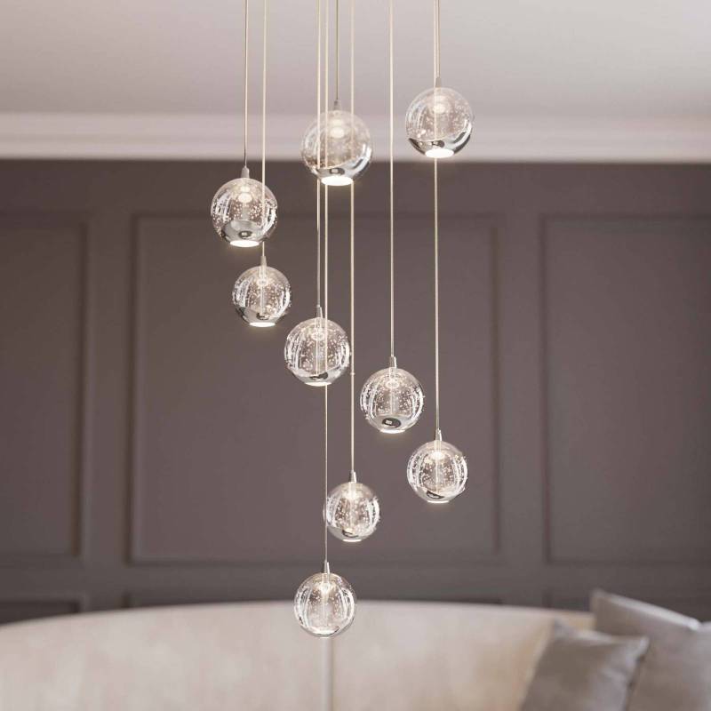 Lucande LED-Hängelampe Hayley, Ø 40 cm, 9-flg., chrom, Glas von LUCANDE