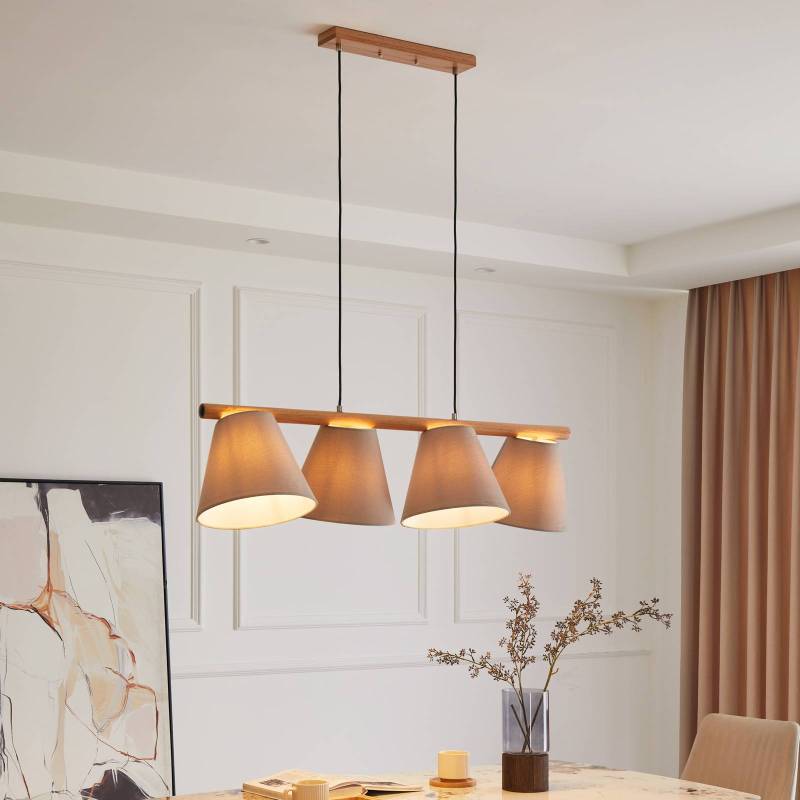 Lucande Hängeleuchte Jinda, grau, Holz, Stoff, 120 cm, E27 von LUCANDE