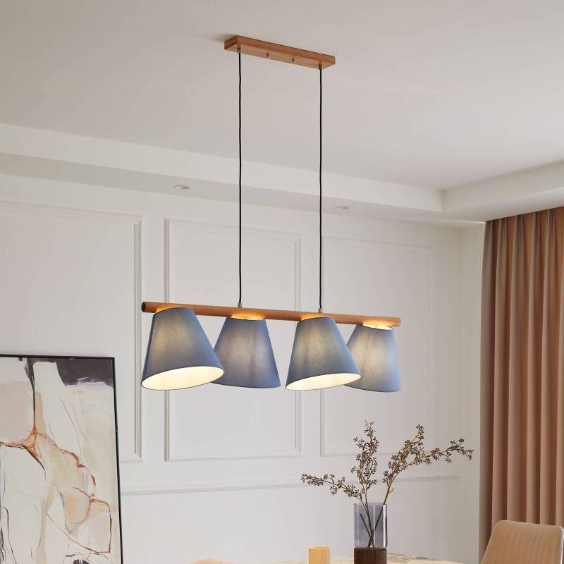 Lucande Hängeleuchte Jinda, blau, Holz, Stoff, 120 cm, E27 von LUCANDE