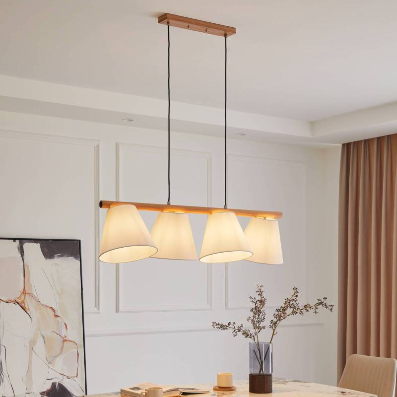 Lucande Hängeleuchte Jinda, weiß, Holz, Stoff, 120 cm, E27 von LUCANDE